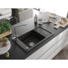 Mexen Elias granite sink single-bowl with drainer and Duero kitchen tap, black/golden metallic - 6511-75-671600-00
