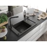 Mexen Elias 1-bowl granite sink with drainer and Duero kitchen tap, black/gold metallic - 6511-75-671600-70-B