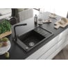 Mexen Elias 1-bowl granite sink with drainer and Duero kitchen tap, black/gold metallic - 6511-75-671600-70