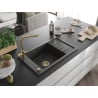 Mexen Elias granite kitchen sink 1-bowl with drainer and Duero kitchen faucet, black speckled - 6511-76-671600-50