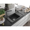 Mexen Elias granite sink 1-bowl with drainer and kitchen faucet Duero, black speckled - 6511-76-671600-76
