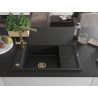 Mexen Elias granite sink 1-bowl with drainer and kitchen faucet Duero, black - 6511-77-671600-50