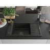 Mexen Elias 1-Bowl Granite Sink with Drainer and Duero Kitchen Tap, Black - 6511-77-671600-50-B