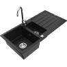 Mexen Andres 1.5-compartment granite sink with a drip tray and kitchen mixer tap Telma, Black - 6515-77-670200-00