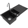 Mexen Andres granite sink 1.5-bowl with drainer and Telma kitchen tap, black - 6515-77-670200-00