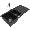 Mexen Andres 1.5-bowl granite sink with drainer and Telma kitchen faucet, black - 6515-77-670200-50