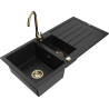 Mexen Andres granite sink 1.5-bowl with drainer and Telma kitchen tap, black - 6515-77-670200-50