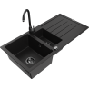 Mexen Andres 1.5-bowl granite sink with drainer and Telma kitchen faucet, black - 6515-77-670200-70-B