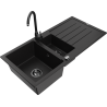Mexen Andres granite sink 1.5-bowl with drainer and Telma kitchen faucet, black - 6515-77-670200-70-B