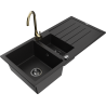 Mexen Andres 1.5-compartment granite sink with a drip tray and kitchen mixer tap Telma, Black - 6515-77-670200-50-B