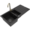 Mexen Andres granite sink 1.5-bowl with drainer and Telma kitchen faucet, black - 6515-77-670200-50-B