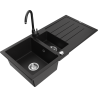 Mexen Andres 1.5-bowl granite sink with drainer and Telma kitchen tap, black - 6515-77-670200-70