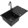 Mexen Bruno granite kitchen sink 1-bowl with drainer and Telma kitchen faucet, black - 6513-77-670200-70-B