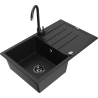 Mexen Bruno granite sink 1-bowl with drainer and Telma kitchen faucet, black - 6513-77-670200-70-B