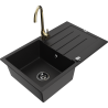 Mexen Bruno 1-bowl granite sink with drainer and Telma kitchen faucet, black - 6513-77-670200-50-B