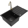 Mexen Bruno granite kitchen sink 1-bowl with drainer and Telma kitchen faucet, black - 6513-77-670200-50-B