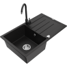 Mexen Bruno 1-bowl granite kitchen sink with drainer and Telma kitchen tap, black - 6513-77-670200-70