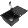 Mexen Bruno granite kitchen sink single bowl with drainer and Telma kitchen faucet, black - 6513-77-670200-70