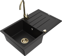 Mexen Bruno 1-compartment granite sink with a drip tray and kitchen mixer tap Telma, Black - 6513-77-670200-50