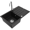 Mexen Bruno 1-bowl granite kitchen sink with drainer and Telma kitchen faucet, black - 6513-77-670200-00