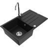 Mexen Bruno 1-Bowl Granite Sink with Drainer and Telma Kitchen Tap, Black - 6513-77-670200-00
