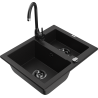 Mexen Carlos 1.5-bowl granite sink with Telma kitchen faucet, black - 6518-77-670200-70-B
