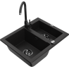 Mexen Carlos 1,5-compartment granite sink with a kitchen mixer tap Telma, Black - 6518-77-670200-70-B