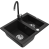 Mexen Carlos granite sink 1.5-bowl with Telma kitchen faucet, black - 6518-77-670200-70