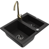 Mexen Carlos 1,5-compartment granite sink with a kitchen mixer tap Telma, Black - 6518-77-670200-50-B