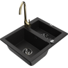 Mexen Carlos granite sink 1.5-bowl with Telma kitchen faucet, black - 6518-77-670200-50-B