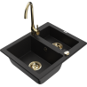 Mexen Carlos 1,5-compartment granite sink with a kitchen mixer tap Telma, Black - 6518-77-670200-50