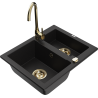 Mexen Carlos granite kitchen sink 1.5-bowl with Telma kitchen faucet, black - 6518-77-670200-50