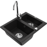 Mexen Carlos 1,5-compartment granite sink with a kitchen mixer tap Telma, Black - 6518-77-670200-00