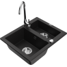 Mexen Carlos granite sink 1.5-bowl with Telma kitchen tap, black - 6518-77-670200-00