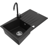 Mexen Cesar single-bowl granite sink with drainer and Telma kitchen tap, black - 6514-77-670200-70
