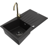 Mexen Cesar 1-bowl granite sink with drainer and Telma kitchen faucet, black - 6514-77-670200-50-B