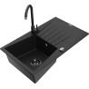 Mexen Cesar 1-compartment granite sink with a drip tray and kitchen mixer tap Telma, Black - 6514-77-670200-70-B