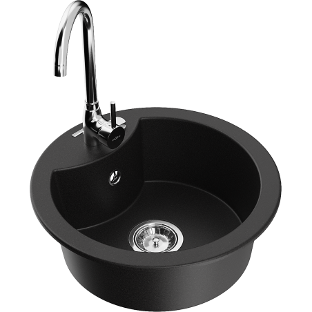 Mexen Diego granite kitchen sink 1-bowl with Telma kitchen faucet, black - 6512-77-670200-00