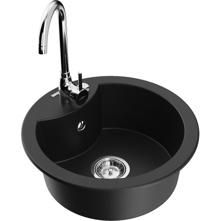 Mexen Diego single-bowl granite sink with Telma kitchen tap, black - 6512-77-670200-00