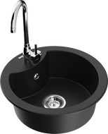 Mexen Diego single-bowl granite sink with Telma kitchen tap, black - 6512-77-670200-00