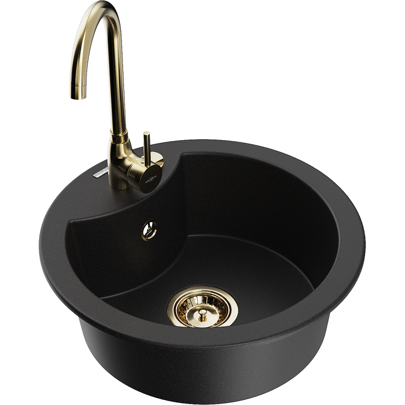 Mexen Diego 1-bowl granite sink with Telma kitchen faucet, black - 6512-77-670200-50