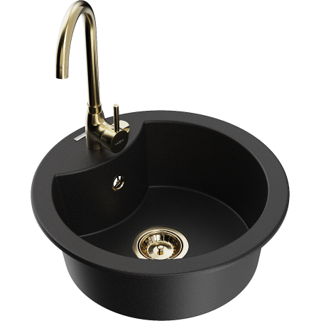 Mexen Diego 1-bowl granite sink with Telma kitchen faucet, black - 6512-77-670200-50