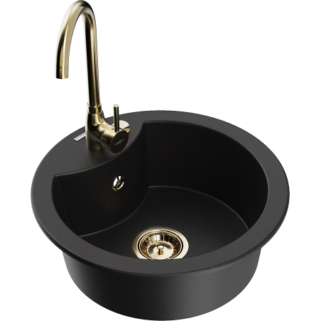 Mexen Diego granite kitchen sink 1-bowl with Telma kitchen faucet, black - 6512-77-670200-50