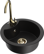 Mexen Diego 1-compartment granite sink with kitchen mixer tap Telma, Black - 6512-77-670200-50