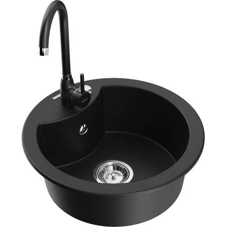 Mexen Diego granite sink 1-bowl with Telma kitchen tap, black - 6512-77-670200-70
