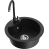 Mexen Diego granite sink 1-bowl with Telma kitchen tap, black - 6512-77-670200-70
