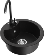 Mexen Diego granite sink 1-bowl with Telma kitchen tap, black - 6512-77-670200-70