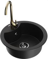 Mexen Diego granite sink 1-bowl with Telma kitchen faucet, black - 6512-77-670200-50-B