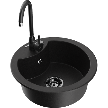 Mexen Diego 1-compartment granite sink with a kitchen mixer tap Telma, Black - 6512-77-670200-70-B