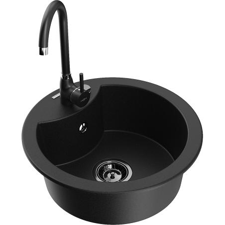 Mexen Diego granite 1-bowl kitchen sink with Telma tap, black - 6512-77-670200-70-B